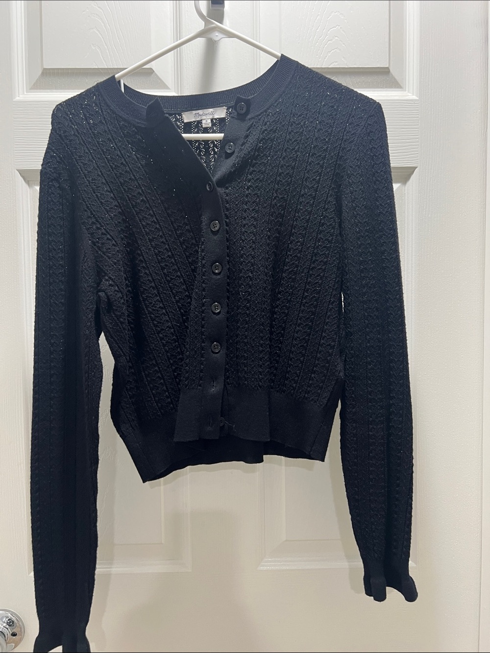 Madewell Black Textured Knit Button-Front Cardigan